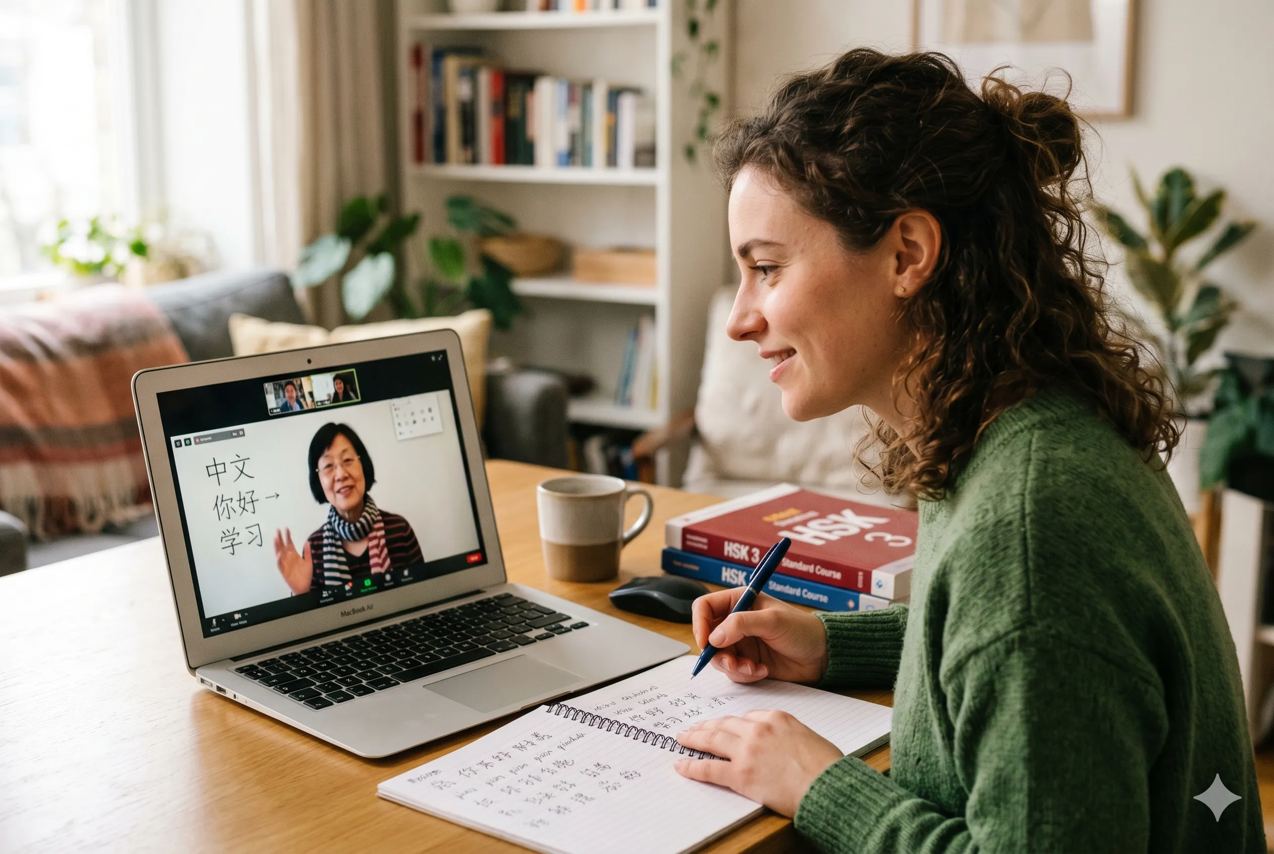 Student learning Chinese online with a live teacher